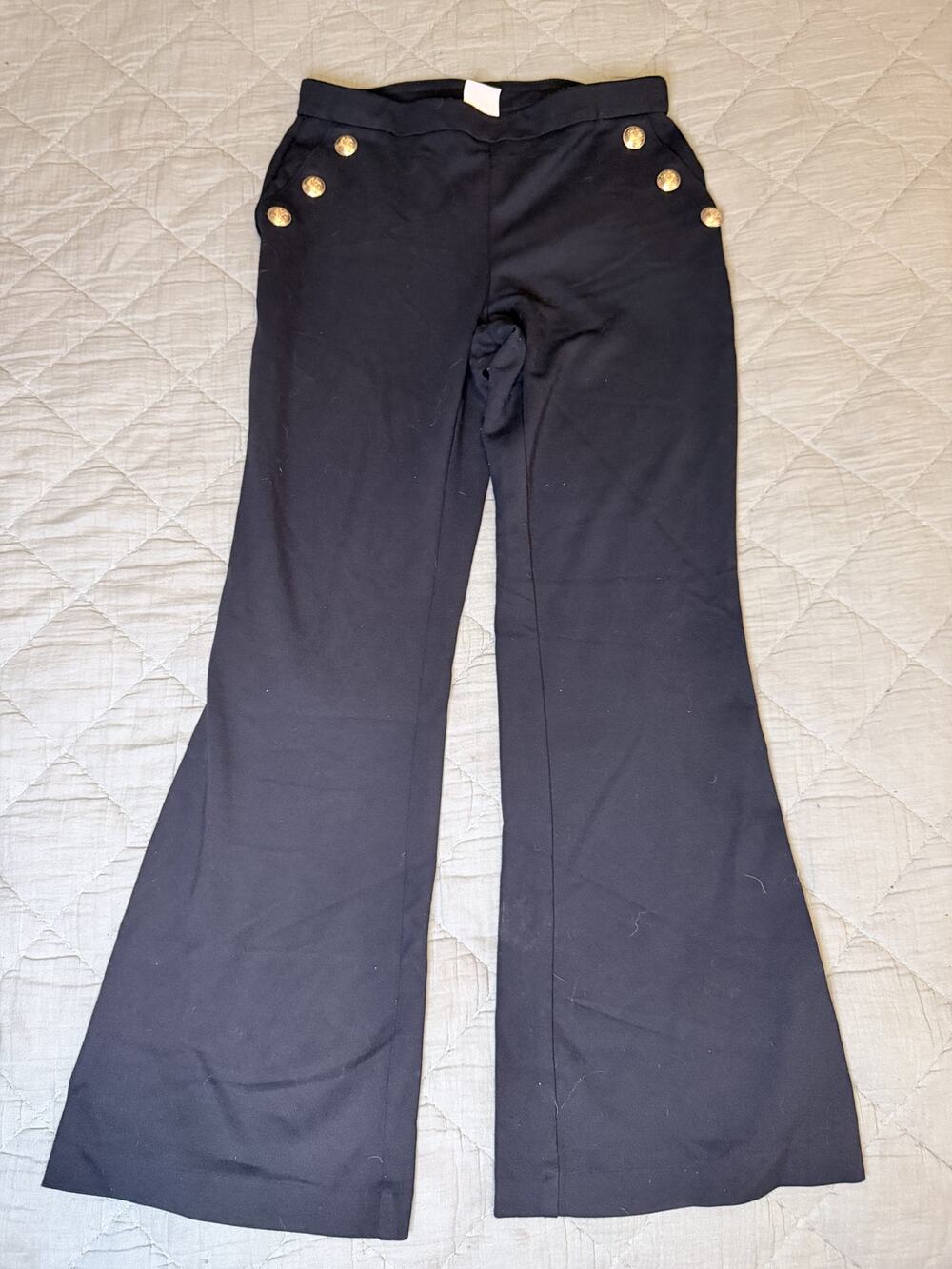 Copied - Zac & Rachel Black Flare Sailor Pants 8P Gold Button High Rise